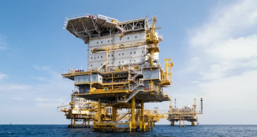 Oil and gas industrial platform for produced crude oil. - stock photo