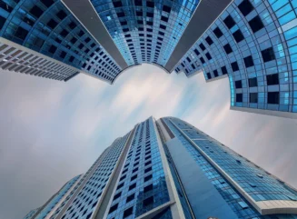 Skyscraper view from below. Exquisite modern business architecture - stock photo