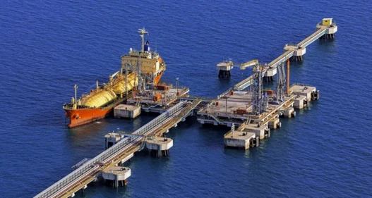 Aerial view lpg tankers at port. - stock photo